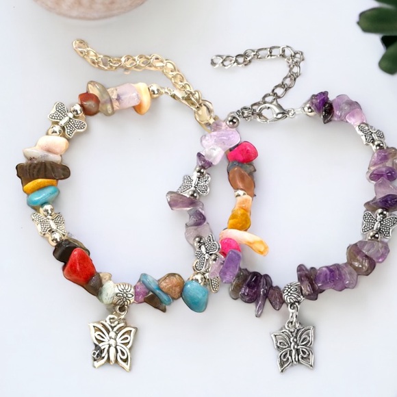 New Colorful Daisy Butterfly Crystal Amethyst Flower Charm Bracelet - Picture 9 of 9